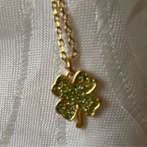 Kate Spade Gold Necklace with Green Clover Pendant New